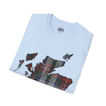 Scotland Tartan Map Softstyle Unisex T-Shirt, Stewart Tartan, Various Colours