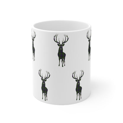 Tartan Stag Mug - MacDonald Tartan, Coffee Cup, Tea Cup, Scotland, White