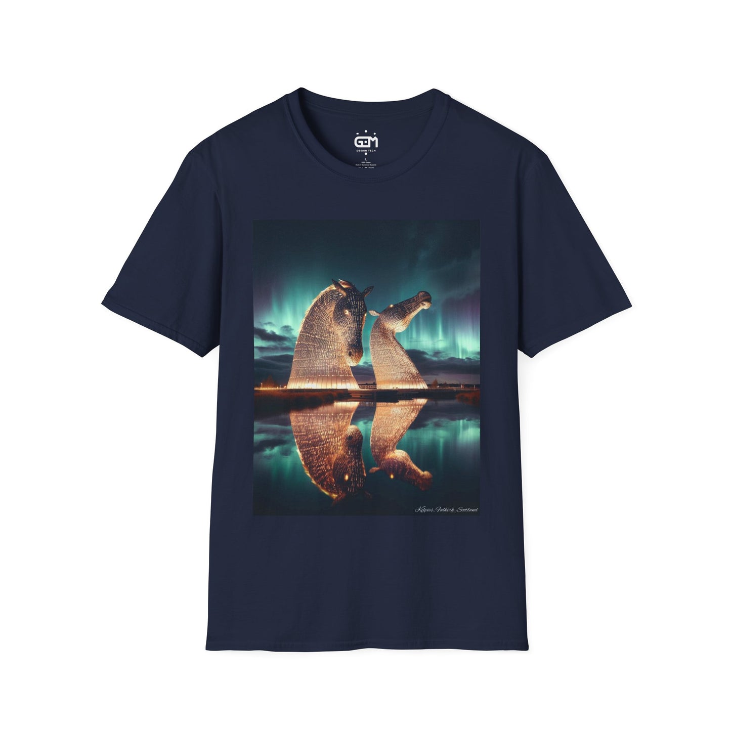 Scottish Kelpies with Northern Lights Softstyle Unisex T-Shirt, Scotland Tee