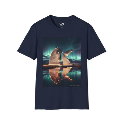 Scottish Kelpies with Northern Lights Softstyle Unisex T-Shirt, Scotland Tee