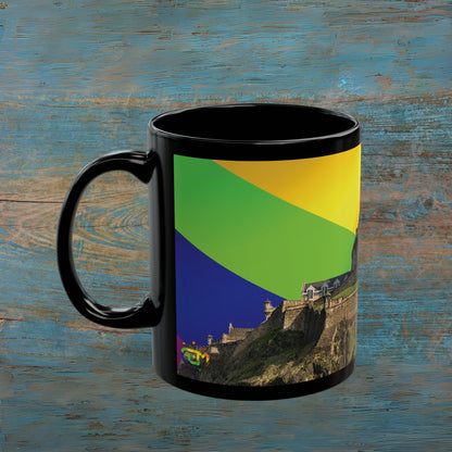 Edinburgh Castle Pride Flag Sky Photo Mug, Black