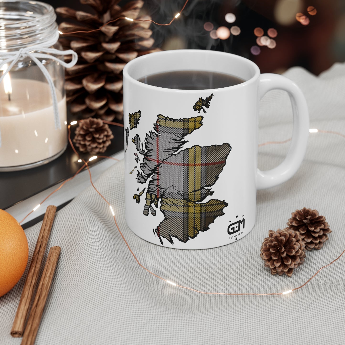 Buchanan Tartan Scotland Map Mug, Coffee Cup, Tea Cup, Scotland, White