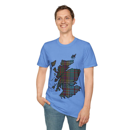 Scotland Tartan Map Softstyle Unisex T-Shirt, Anderson Tartan, Various Colours