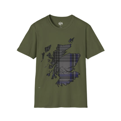 Scotland Tartan Map Softstyle Unisex T-Shirt, Hood Tartan, Various Colours