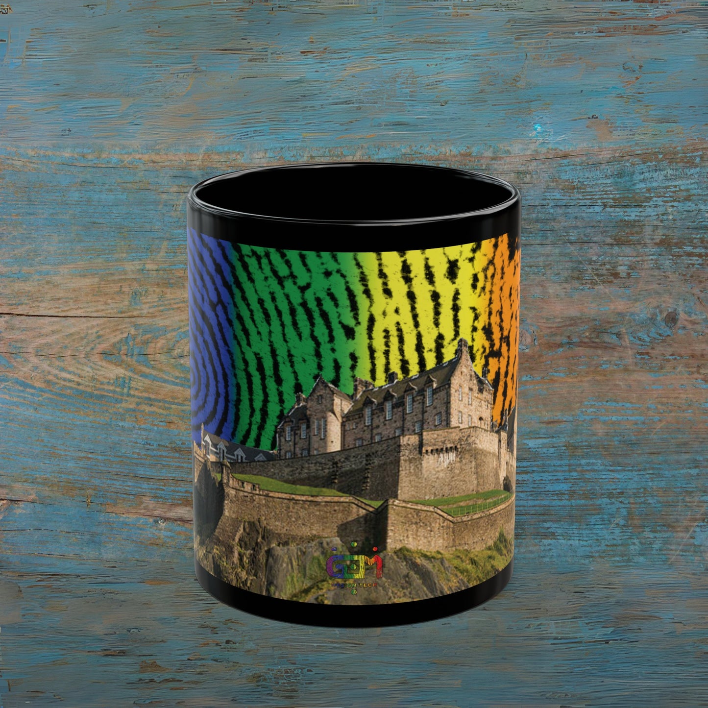 Edinburgh Castle Pride Fingerprint Sky Photo Mug, Black