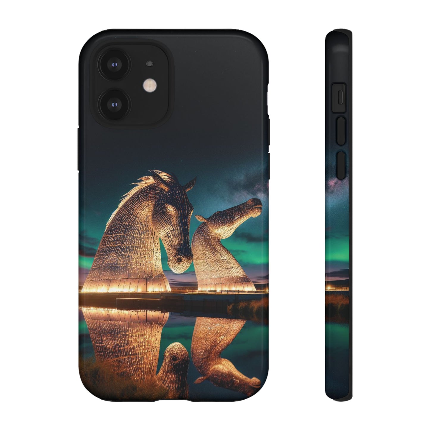 Kelpies Northern Lights Art Phone Case, Scotland, Apple