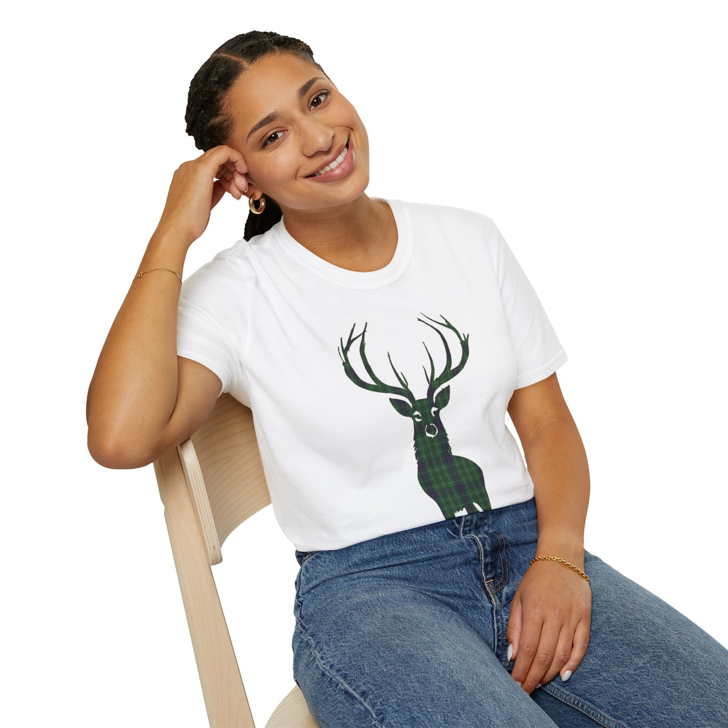 Tartan Stag Softstyle T-Shirt - Duncan Tartan, Unisex Tee, Scottish Scenery, Various Colours