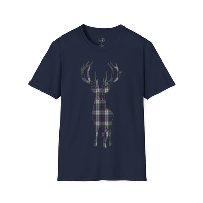 Tartan Stag Softstyle T-Shirt - Argyle Dress Tartan, Unisex Tee, Scottish Scenery, Various Colours