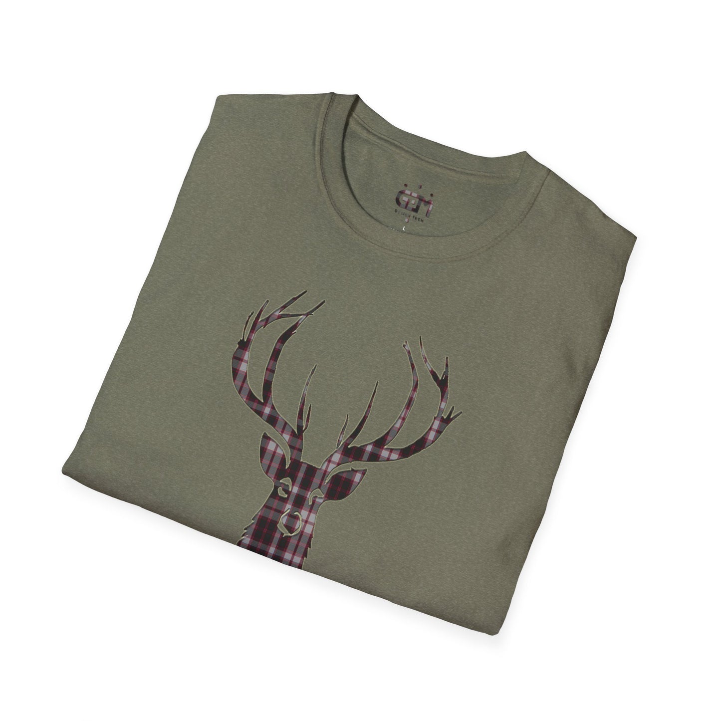 Tartan Stag Softstyle T-Shirt - MacPherson Tartan, Unisex Tee, Scottish Scenery, Various Colours