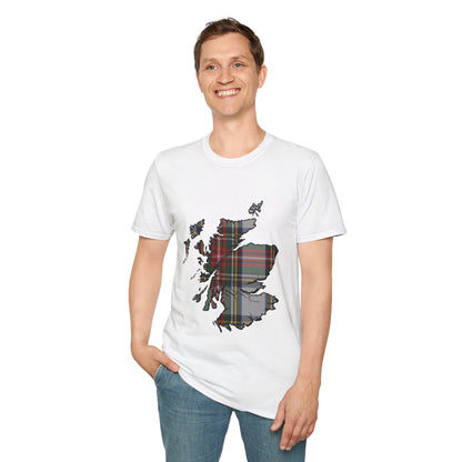 Scotland Tartan Map Softstyle Unisex T-Shirt - Stewart Dress Tartan Tee