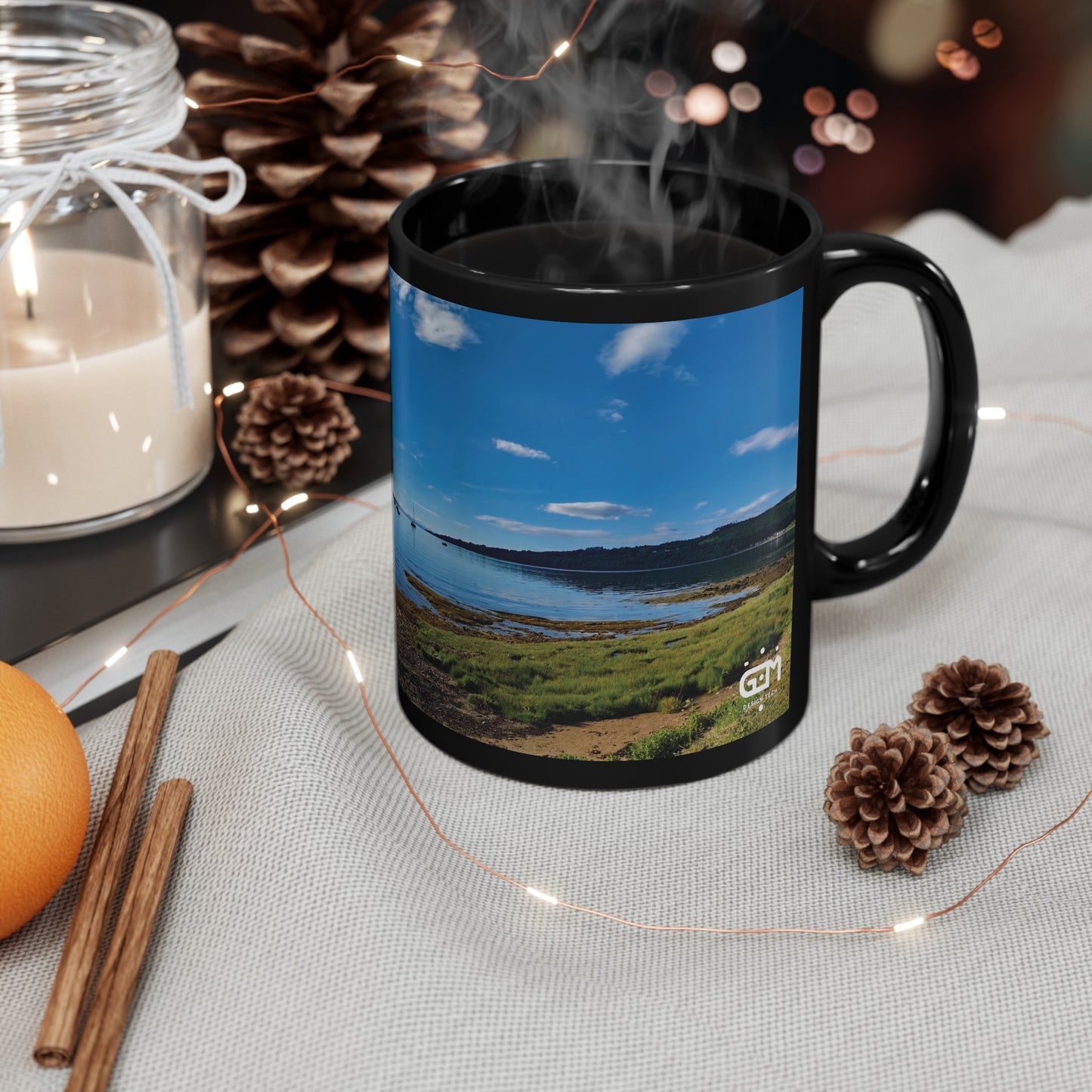 Holy Isle from Arran Photo Mug, Black