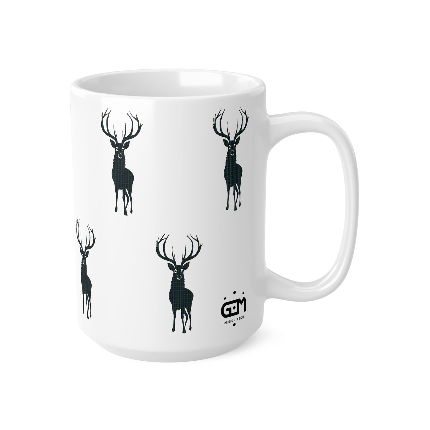 Tartan Stag Mug - Gordon Tartan, Coffee Cup, Tea Cup, Scotland, White