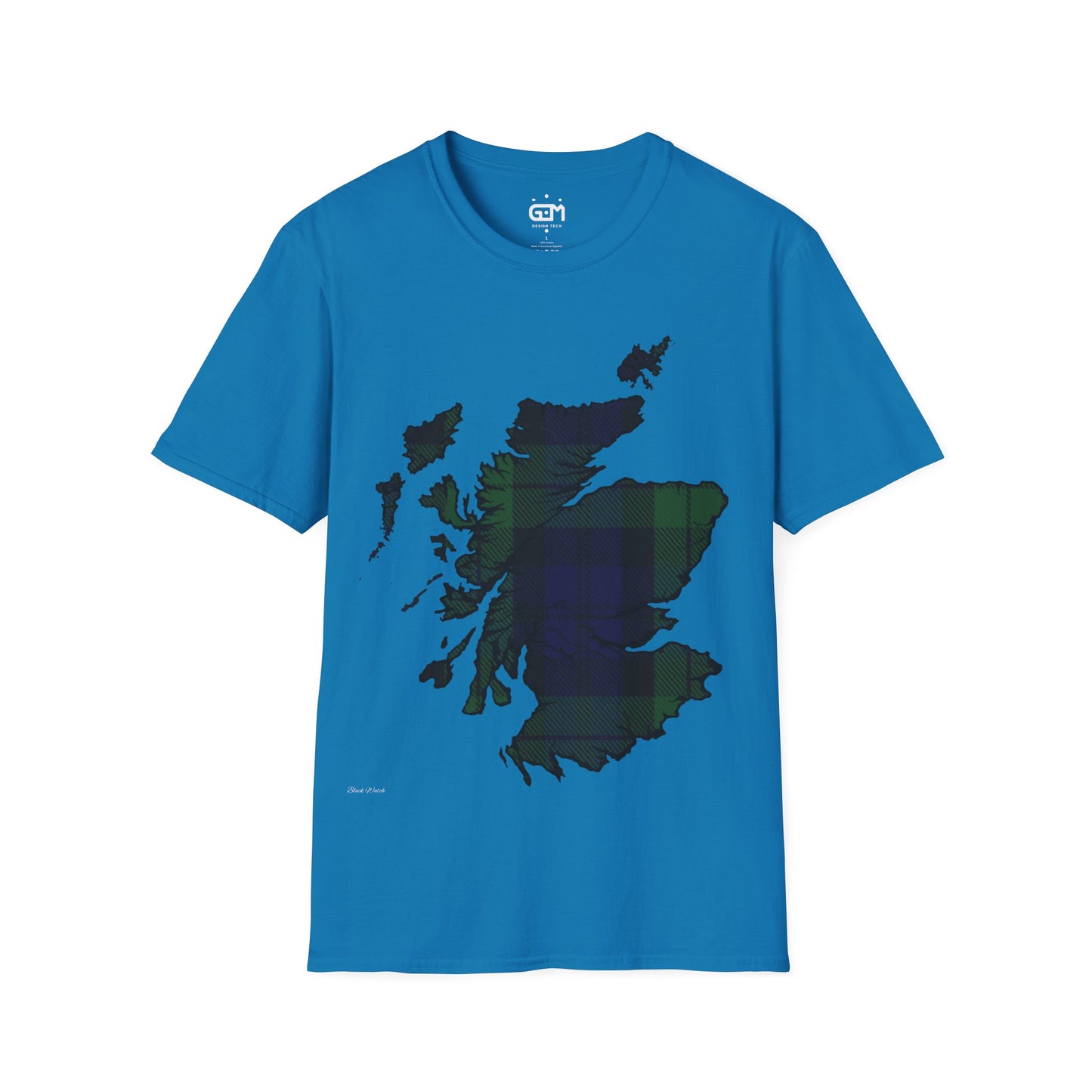 Scotland Tartan Map Softstyle Unisex T-Shirt, Black Watch Tartan, Various Colours