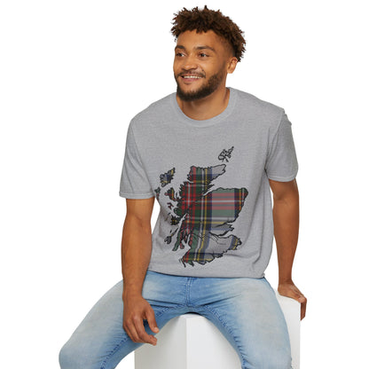 Scotland Tartan Map Softstyle Unisex T-Shirt, Stewart Dress Tartan, Various Colours