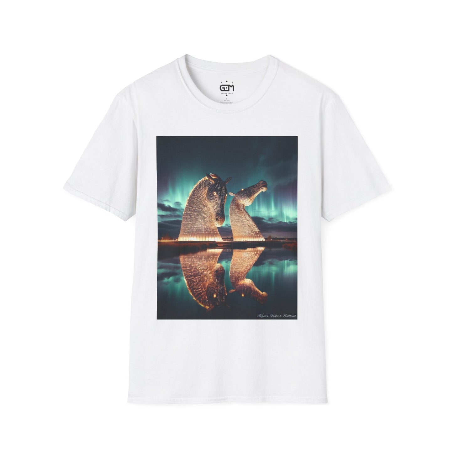 Scottish Kelpies with Northern Lights Softstyle Unisex T-Shirt, Scotland Tee