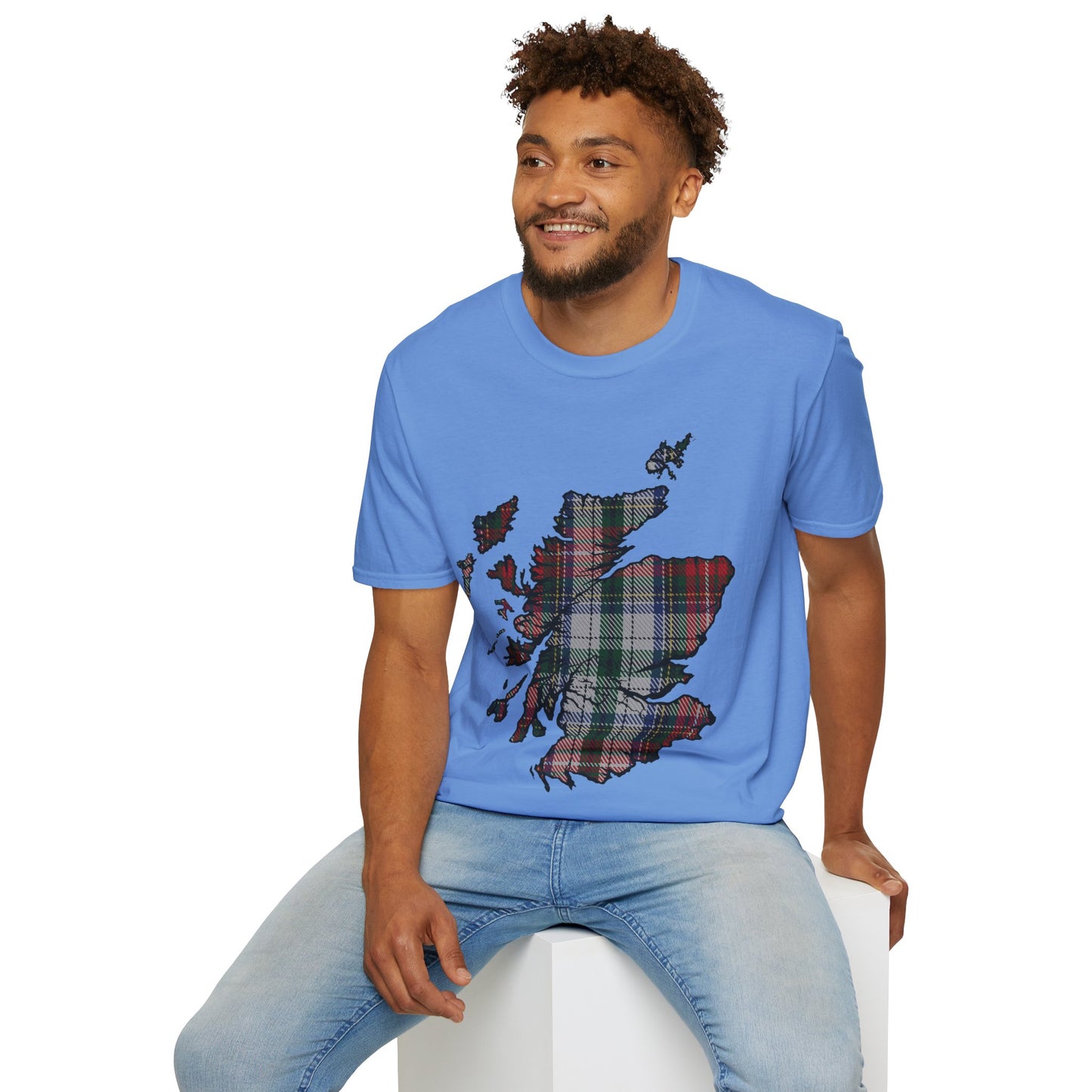 Scotland Tartan Map Softstyle Unisex T-Shirt, Stewart Tartan, Various Colours