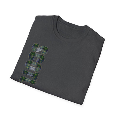 Tartan Scotland Lettering Softstyle Unisex T-Shirt, Gordon Dress Tartan Tee