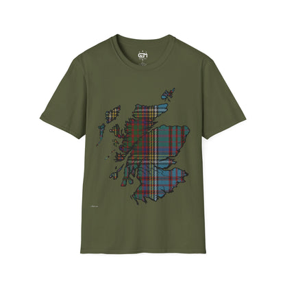 Scotland Tartan Map Softstyle Unisex T-Shirt, Anderson Tartan, Various Colours