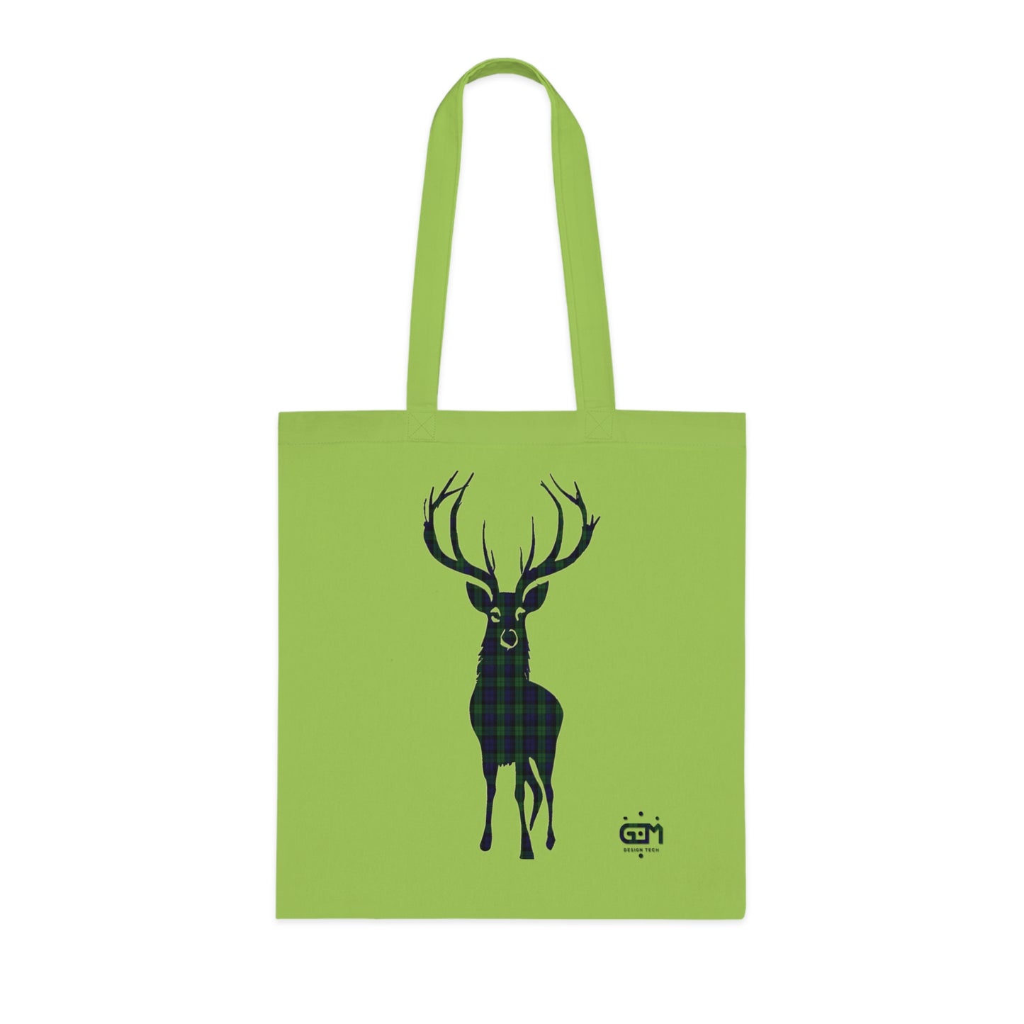 Reversible Scotland Tartan Stag Cotton Tote Bag - Black Watch Tartan