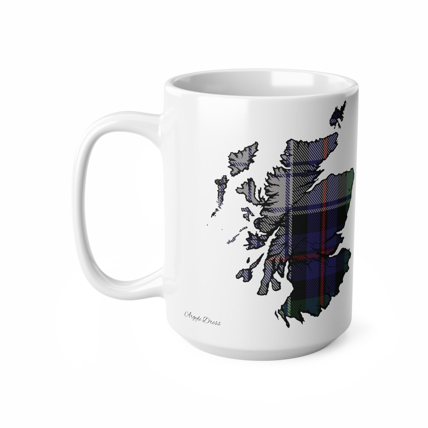 Argyle Dress Tartan Scotland Map Mug, Coffee Cup, Tea Cup, Scotland, White