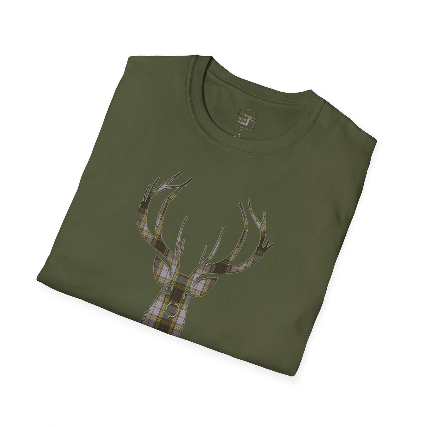 Tartan Stag Softstyle T-Shirt - Buchanan Tartan, Unisex Tee, Scottish Scenery, Various Colours