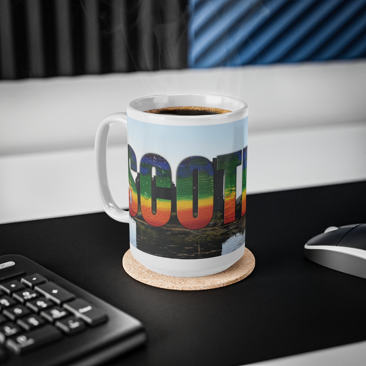 Scotland Lettering Pride Rain Photo Mug, White