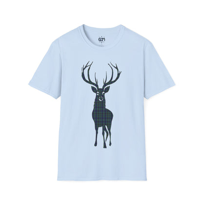 Tartan Stag Softstyle T-Shirt - Miller Tartan, Unisex Tee, Scottish Scenery, Various Colours