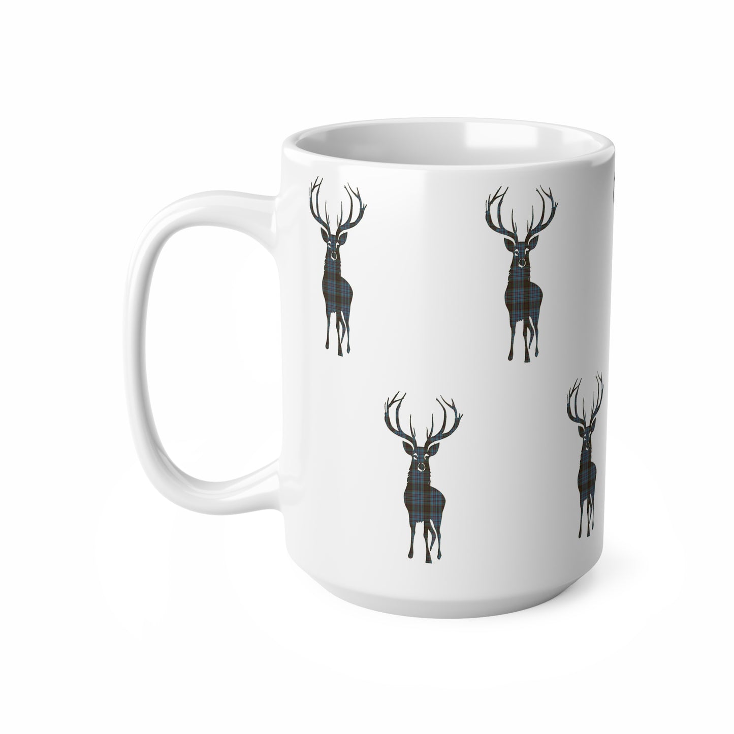 Tartan Stag Mug - Anderson Tartan, Coffee Cup, Tea Cup, Scotland, White