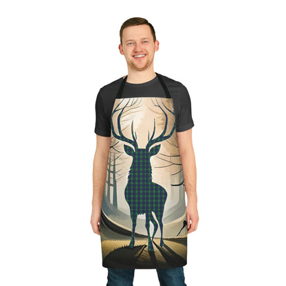 Tartan Stag Woodland Scene Apron - Douglas Tartan, Scottish Cooking Apparel, Chef Accessory