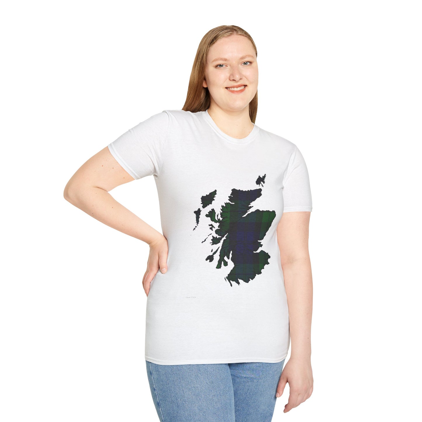 Scotland Tartan Map Softstyle Unisex T-Shirt - Black Watch Tartan Tee