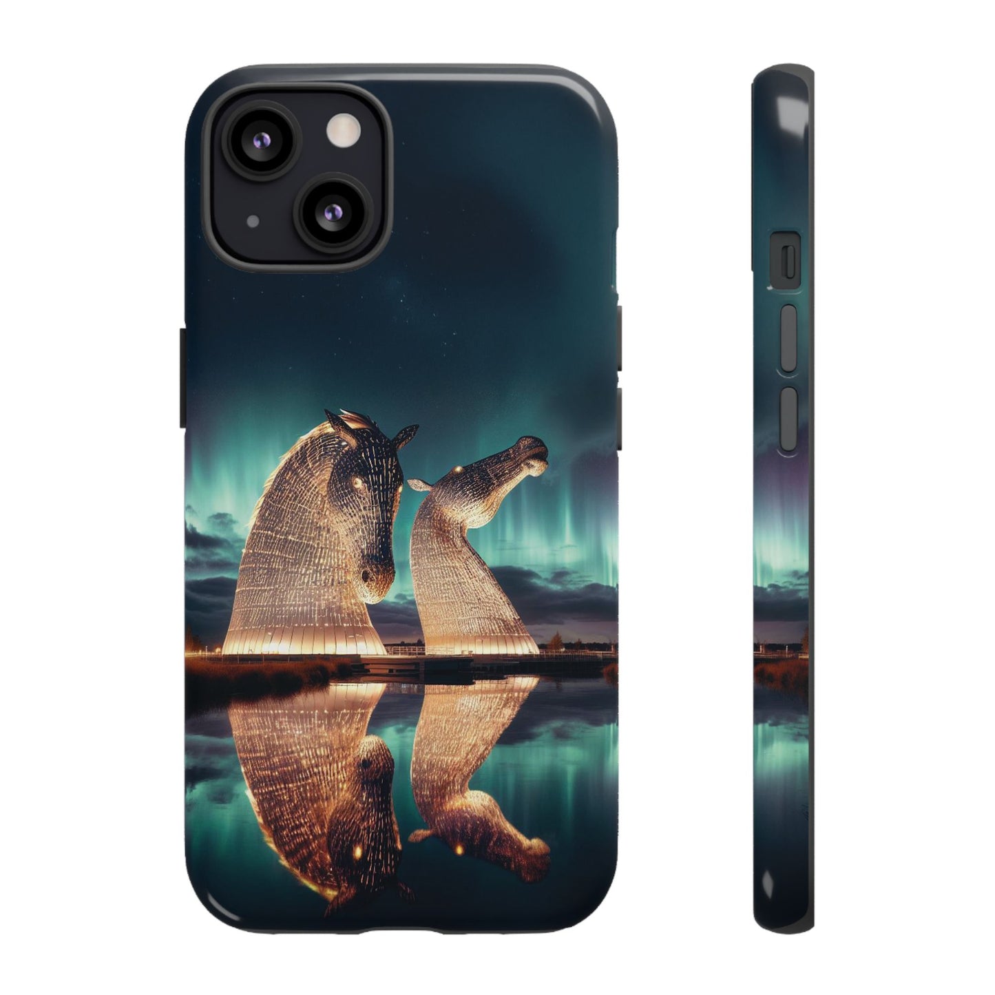 Kelpies Northern Lights Art Variant Phone Case, Scotland, Apple