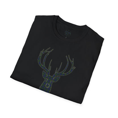 Tartan Stag Softstyle T-Shirt - Gordon Tartan, Unisex Tee, Scottish Scenery, Various Colours