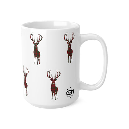 Tartan Stag Mug - Stewart Royal Tartan, Coffee Cup, Tea Cup, Scotland, White