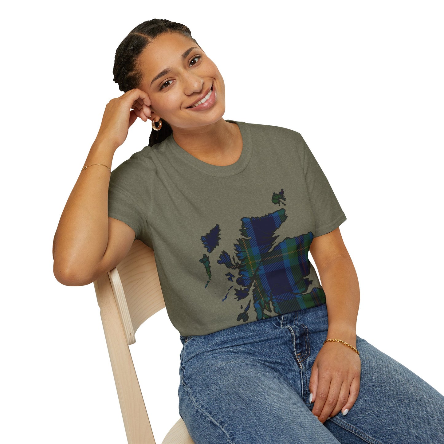 Scotland Tartan Map Softstyle Unisex T-Shirt, Miller Tartan, Various Colours