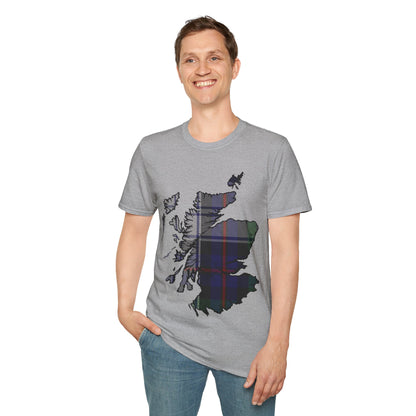 Scotland Tartan Map Softstyle Unisex T-Shirt, Argyle Dress Tartan, Various Colours