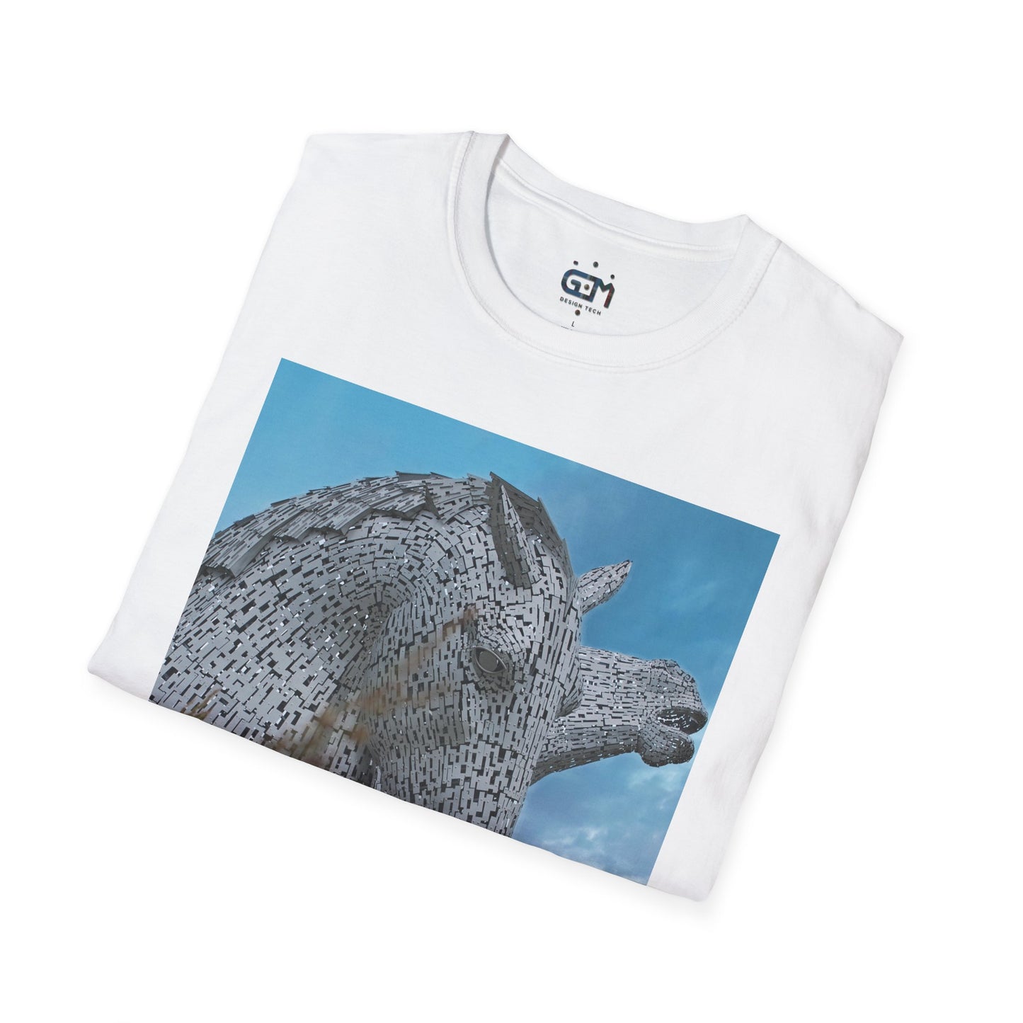 Kelpies with Meadow Photo Softstyle Unisex T-Shirt, Scottish Tee