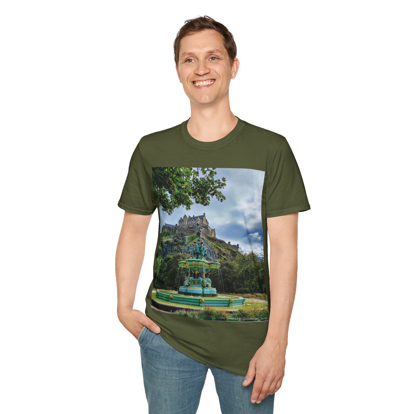 Ross Fountain & Edinburgh Castle Photo Softstyle T-Shirt, Unisex Tee, Various Colours