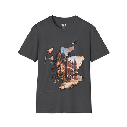 Glasgow Kelvingrove Art Gallery Scotland Map Softstyle T-Shirt, Unisex Tee, Scotland Shirt, Scottish Landmark, Nature, Scenery, Various Colours