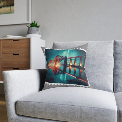 Forth Rail Bridge Art Stamp Square Cushion, Various Sizes