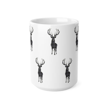 Tartan Stag Mug - Hood Tartan, Coffee Cup, Tea Cup, Scotland, White