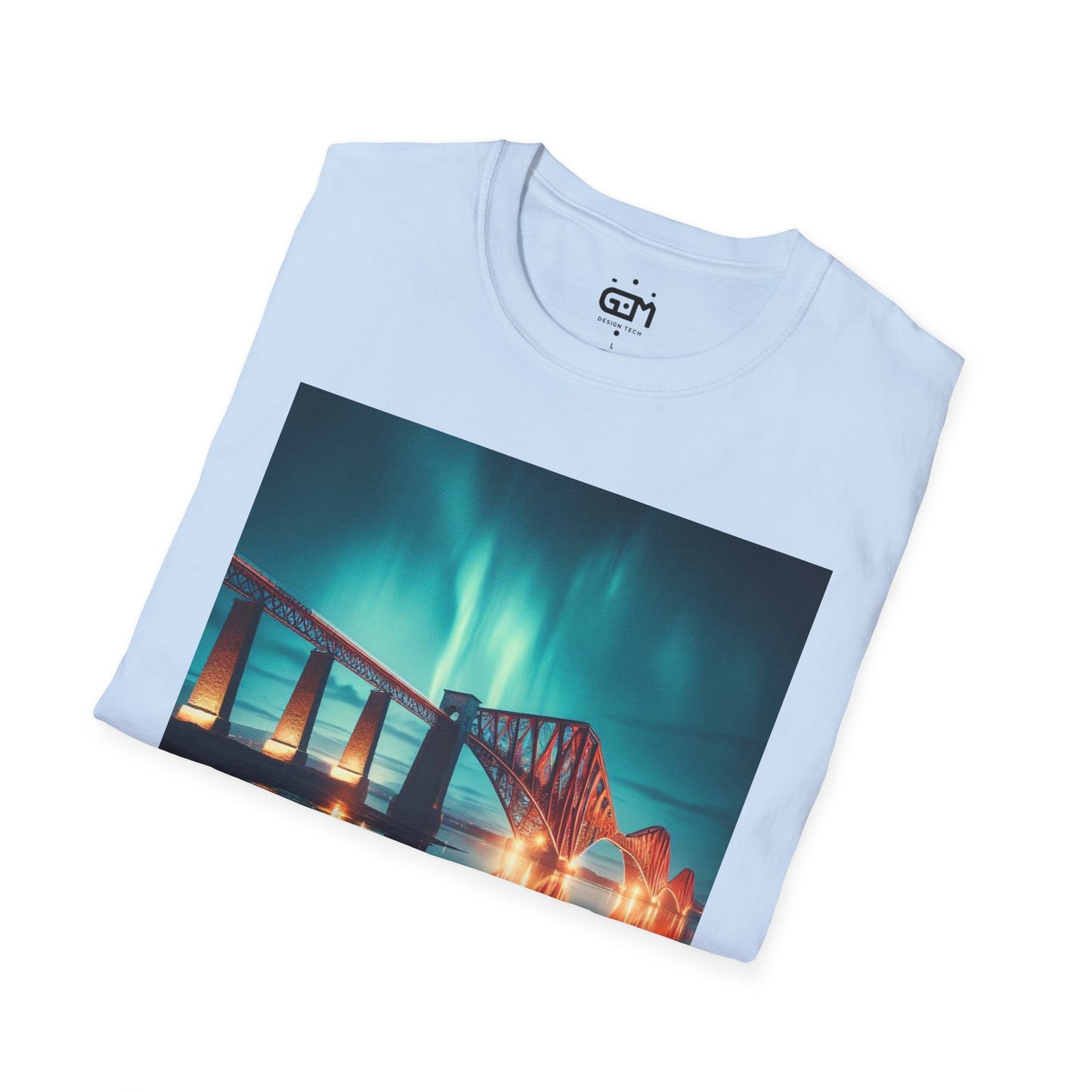 Forth Rail Bridge with Northern Lights Softstyle Unisex T-Shirt, Scotland Tee