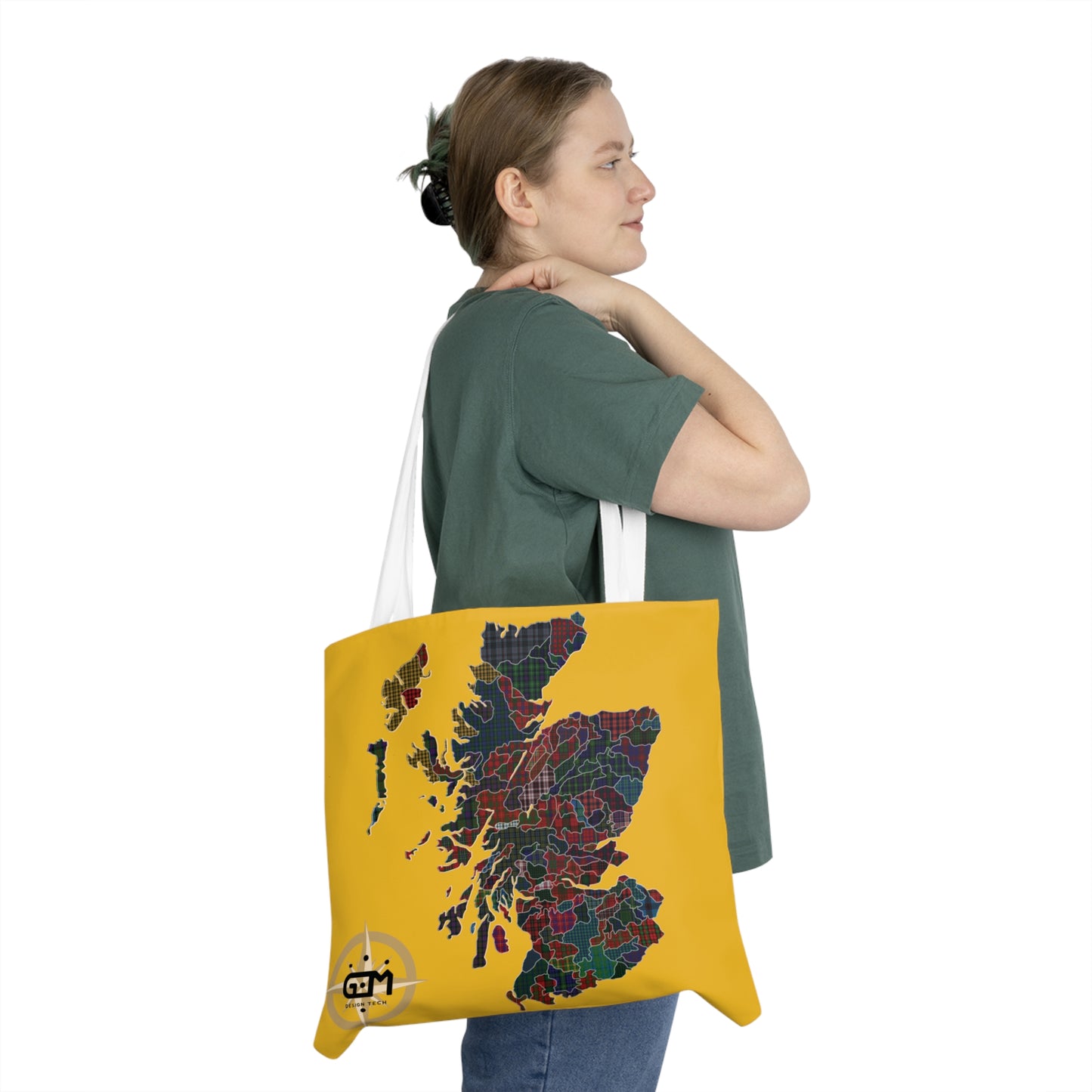 Scotland Map of Clans Tartan Shoulder Tote Bag, Yellow