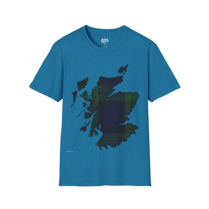 Scotland Tartan Map Softstyle Unisex T-Shirt, Black Watch Tartan, Various Colours