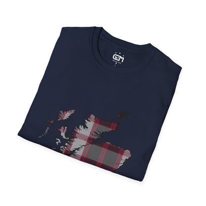 Scotland Tartan Map Softstyle Unisex T-Shirt - MacPherson Tartan Tee