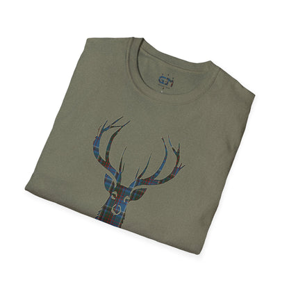 Tartan Stag Softstyle T-Shirt - Anderson Old Tartan, Unisex Tee, Scottish Scenery, Various Colours