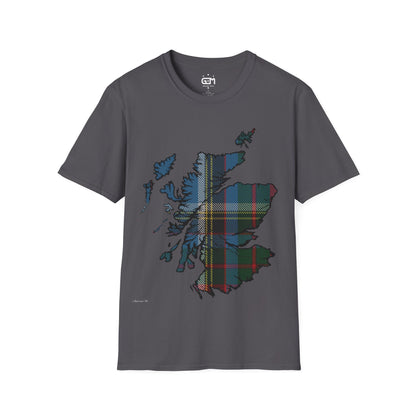 Scotland Tartan Map Softstyle Unisex T-Shirt, Anderson Old Tartan, Various Colours