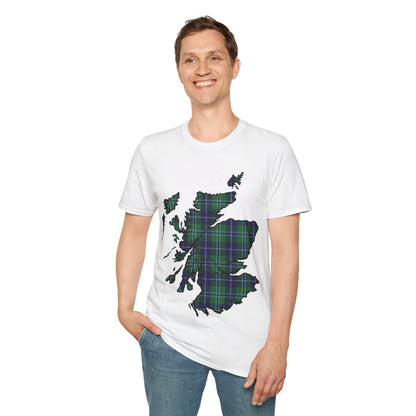 Scotland Tartan Map Softstyle Unisex T-Shirt, Douglas Tartan, Various Colours