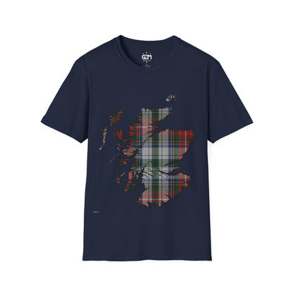 Scotland Tartan Map Softstyle Unisex T-Shirt, Stewart Tartan, Various Colours