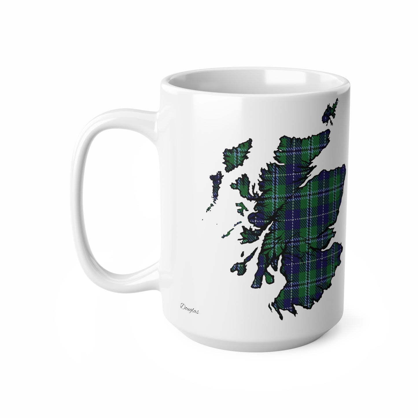 Douglas Tartan Scotland Map Mug, Coffee Cup, Tea Cup, Scotland, White