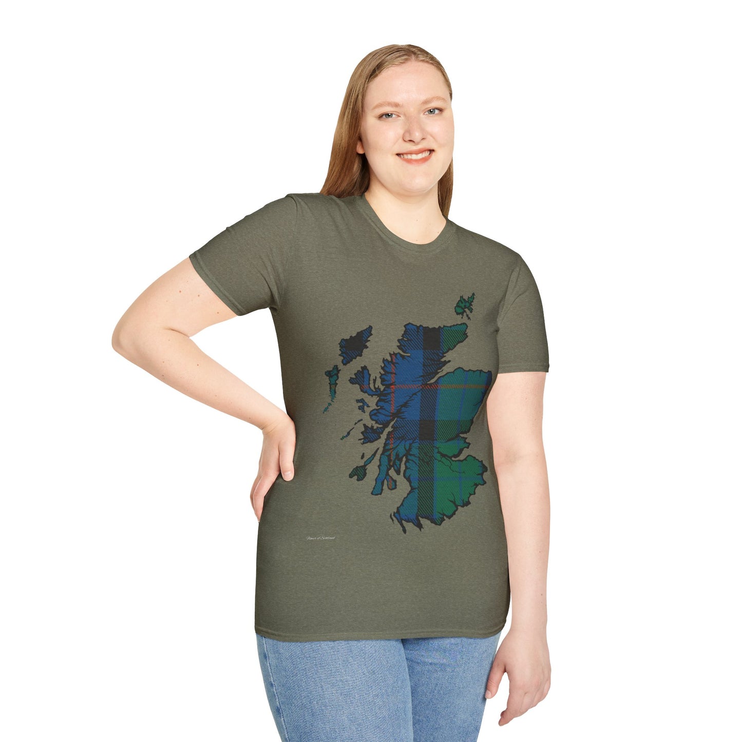 Scotland Tartan Map Softstyle Unisex T-Shirt, Flower of Scotland Tartan, Various Colours